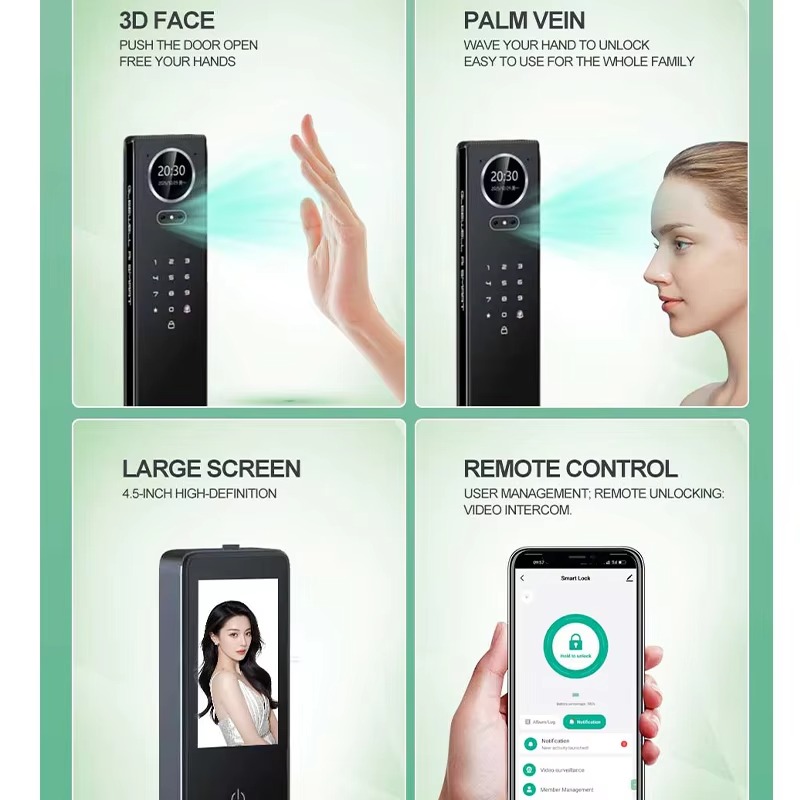 Smart Door Lock With Camera Intercom - Alarm, Hırsızlık Önleyici, Biyometrik Akıllı Parmak