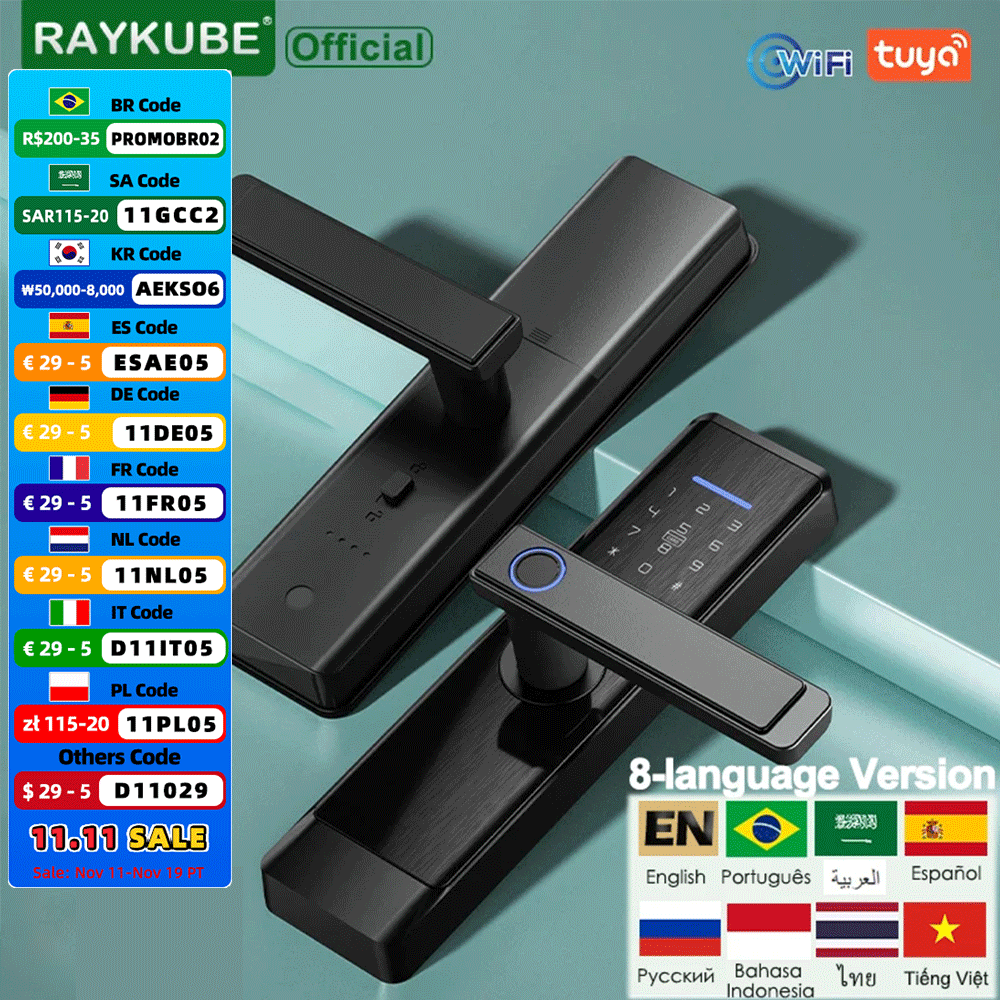 Smart Lock Zigbee Gateway - RAYKUBE L1 siyah akıllı kapı kilidi
