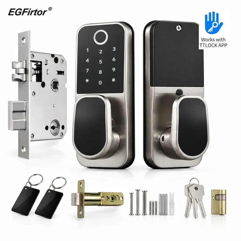 Smart Lock Deadbolt Keypad Bluetooth - TTLOCK Şifreli Parmak İzi Sensörlü, Döner