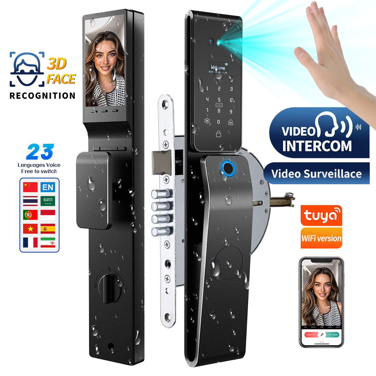 Fingerprint Padlock Weatherproof - Tuya Akıllı Dijital Kilit 3D Yüz