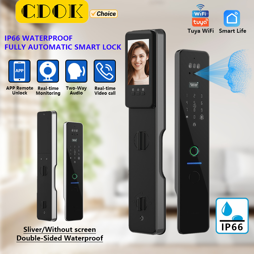 Video Door Lock With Camera Peephole - CDOK R2M TuyaWiFi Akıllı Kilit, tam