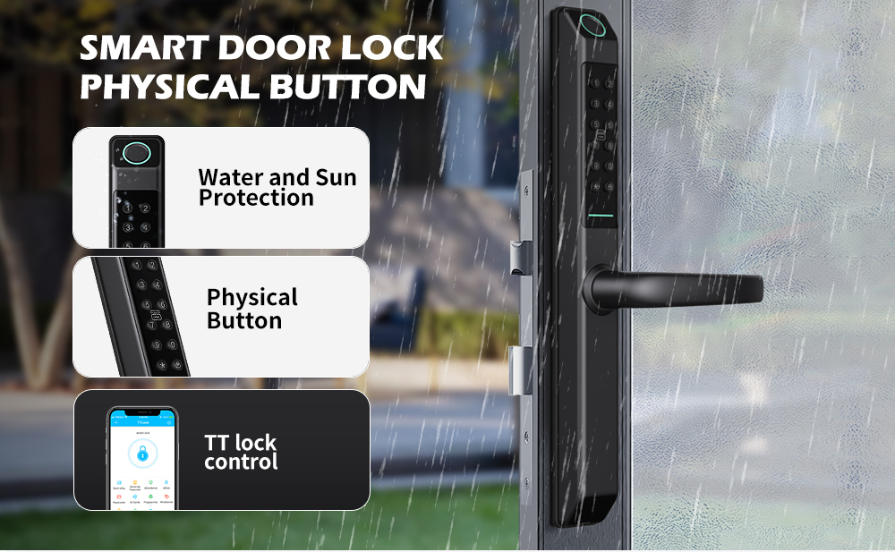 IP65 Su Geçirmez Fiziksel tuş  - Digital Door Lock Fingerprint Handle incelemesi ve fiyatı