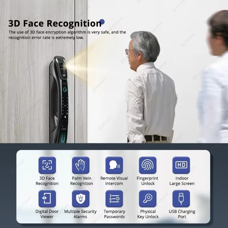 Akıllı Kilit, 3D Yüz Tanıma, E - Video Door Lock With Camera Peephole incelemesi ve fiyatı