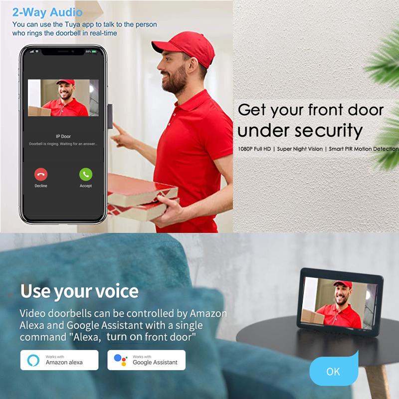 Tuya akıllı 1080P kapı zili ka - Smart Door Lock With Camera Intercom incelemesi ve fiyatı